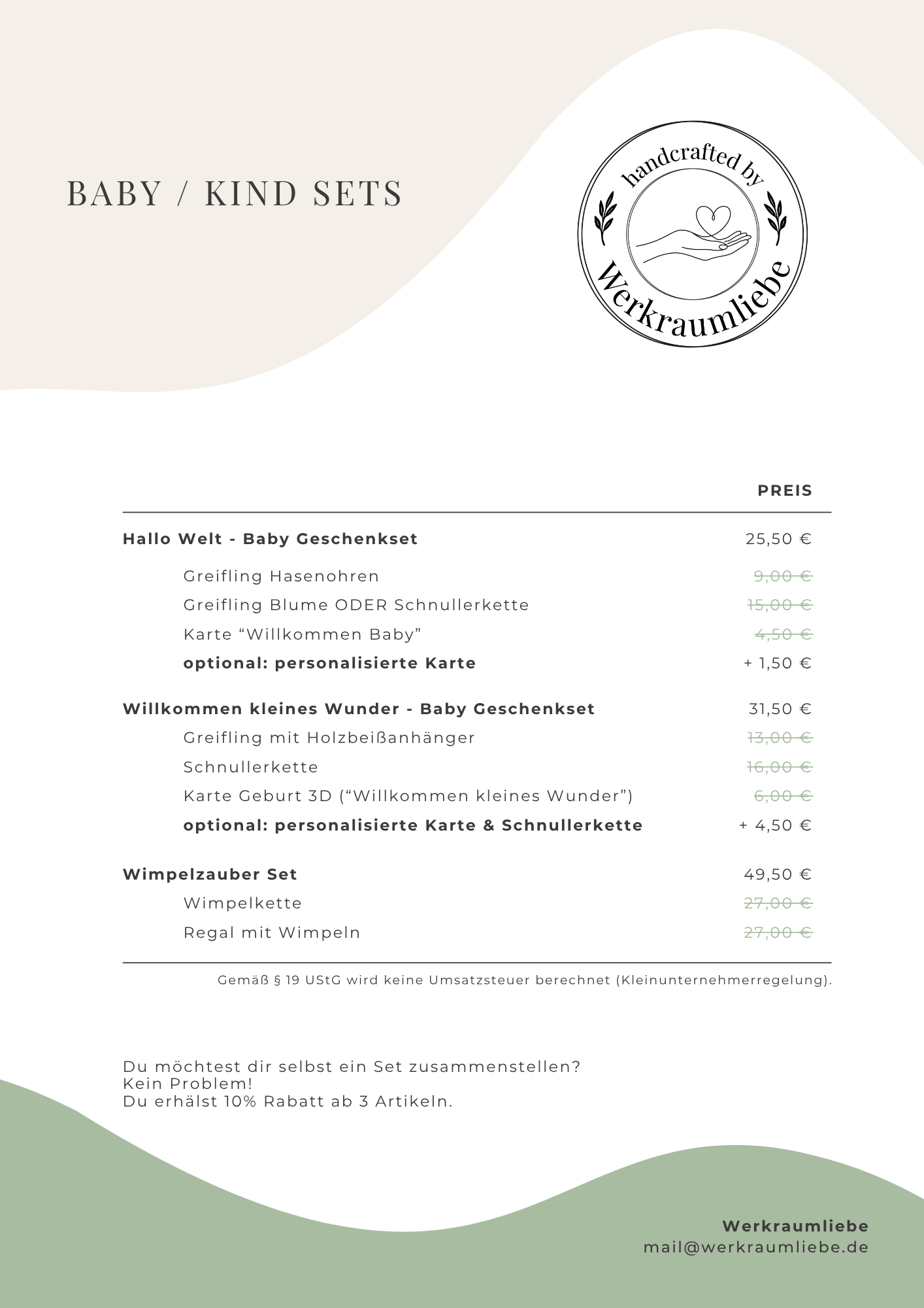 Preisliste Werkraumliebe Dagny Hilpert für Baby und Kind Sets personalisiert handgemacht