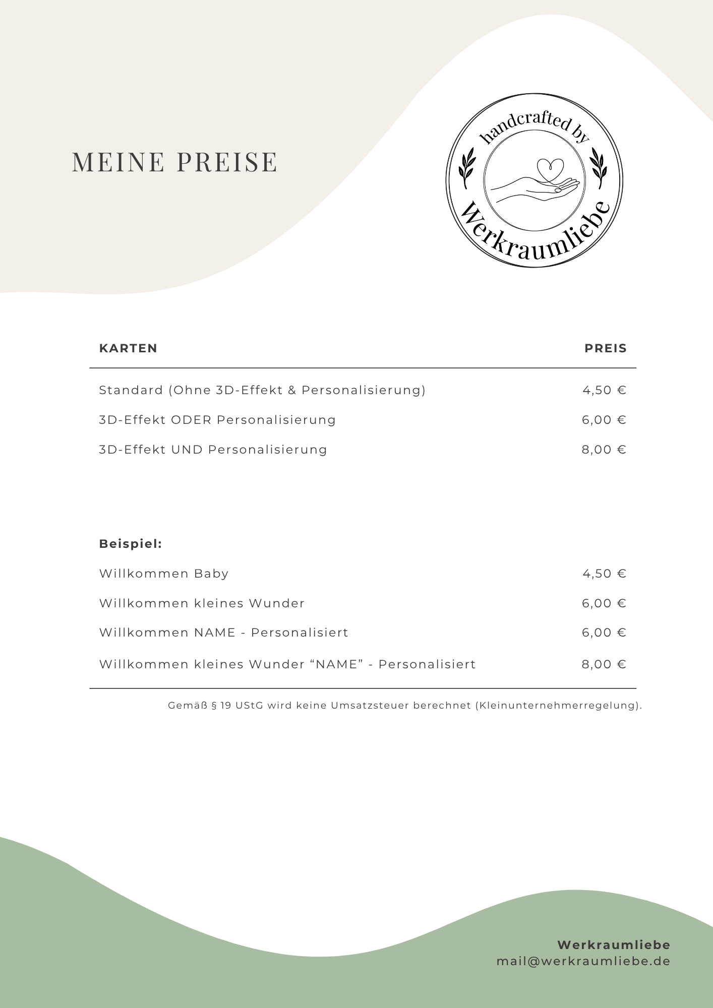 Preisliste Werkraumliebe Dagny Hilpert Karten personalisiert handgemacht