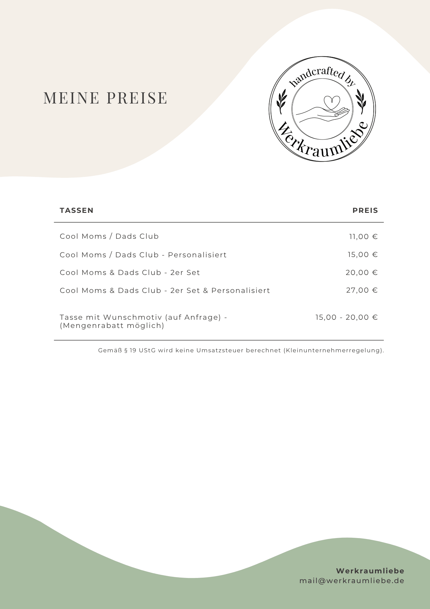 Preisliste Werkraumliebe Dagny Hilpert Tassen personalisiert